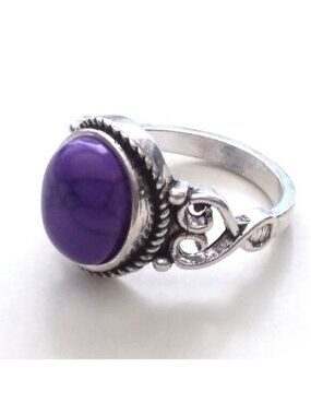 Ring Turquoise Purple Inlaid Silver Sz8 Boho Native Fashion Stone Trendy Stylish